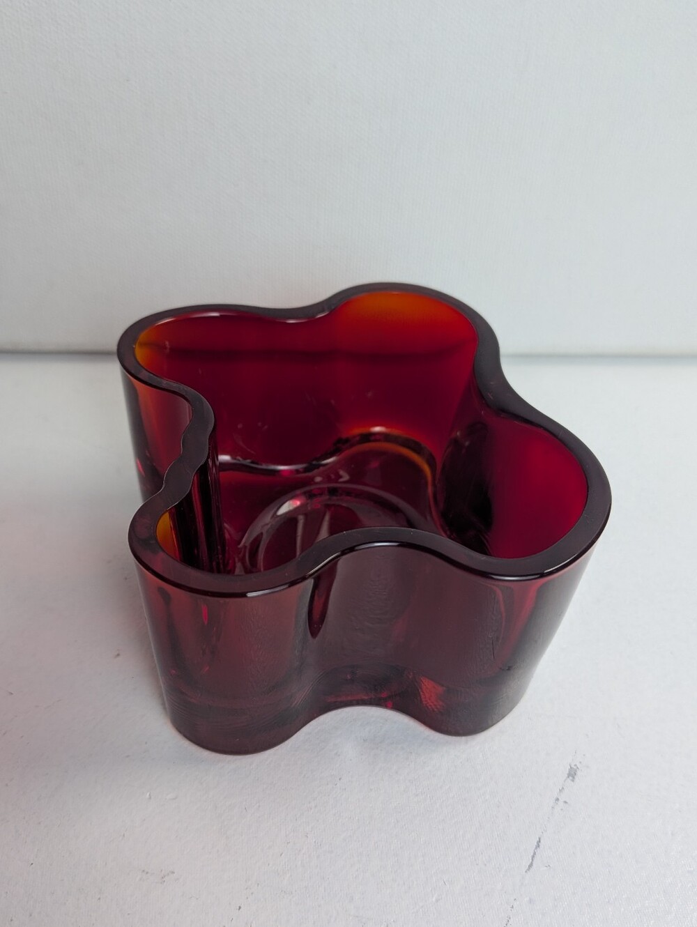IITTALA Alvar Aalto Red GLASS Votive TEALIGHT CANDLE HOLDER Scandinavia Finland